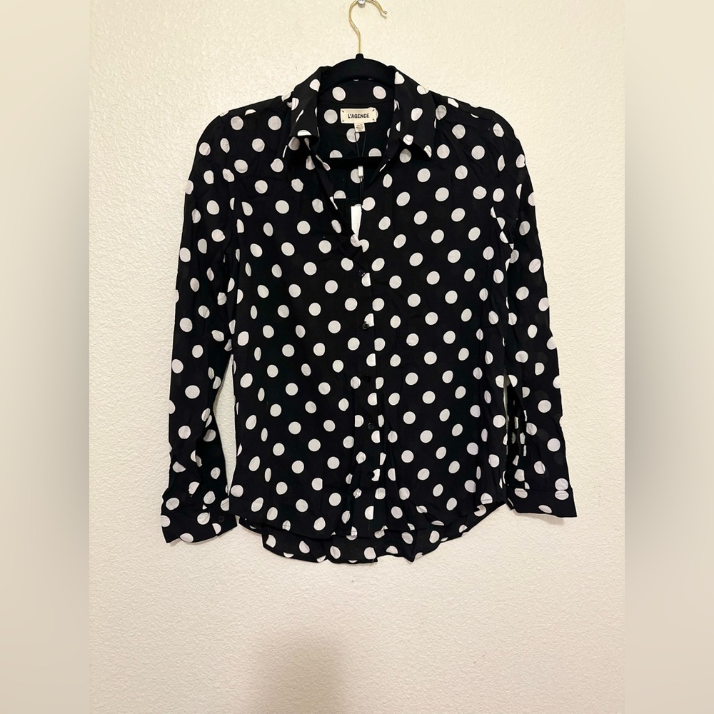 L’AGENCE Black and White Long Sleeve Button Down Shirt Holly long sleeve yop